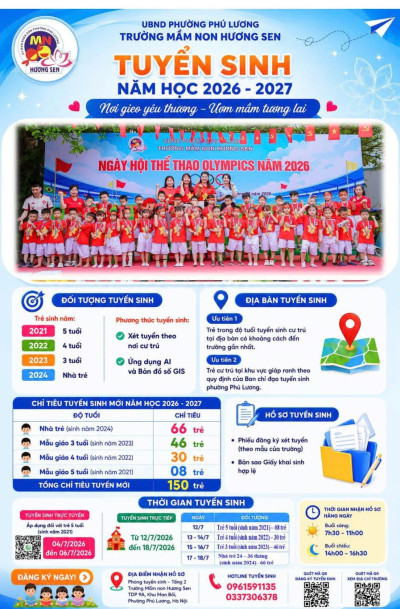 🌸🌸🌸 TRƯỜNG MẦM NON HƯƠNG SEN THÔNG BÁO TUYỂN SINH NĂM HỌC 2026 - 2027 🌸🌸🌸